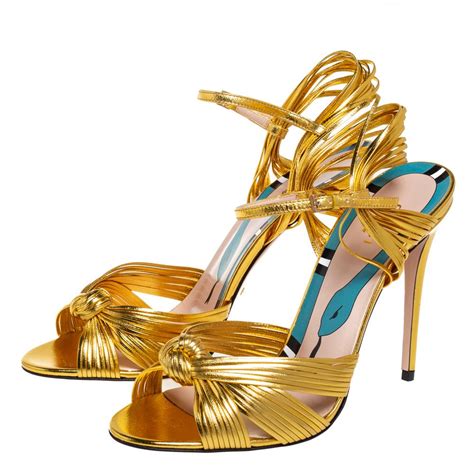 Allie Knotted Strappy Sandal, Gold In Gold Metallic Leather